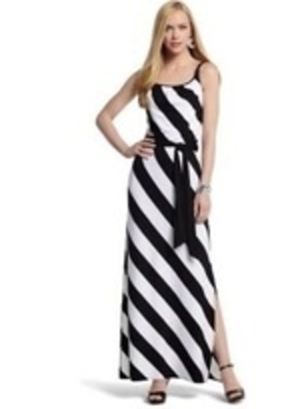 White House Black Market Black & White Stripe Maxi Dress XL Belted